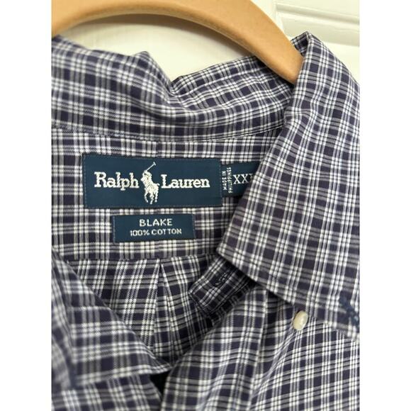 Ralph Lauren Men's Blue White Check Blake Long Sleeve Button Down Shirt Size XXL - Picture 3 of 4
